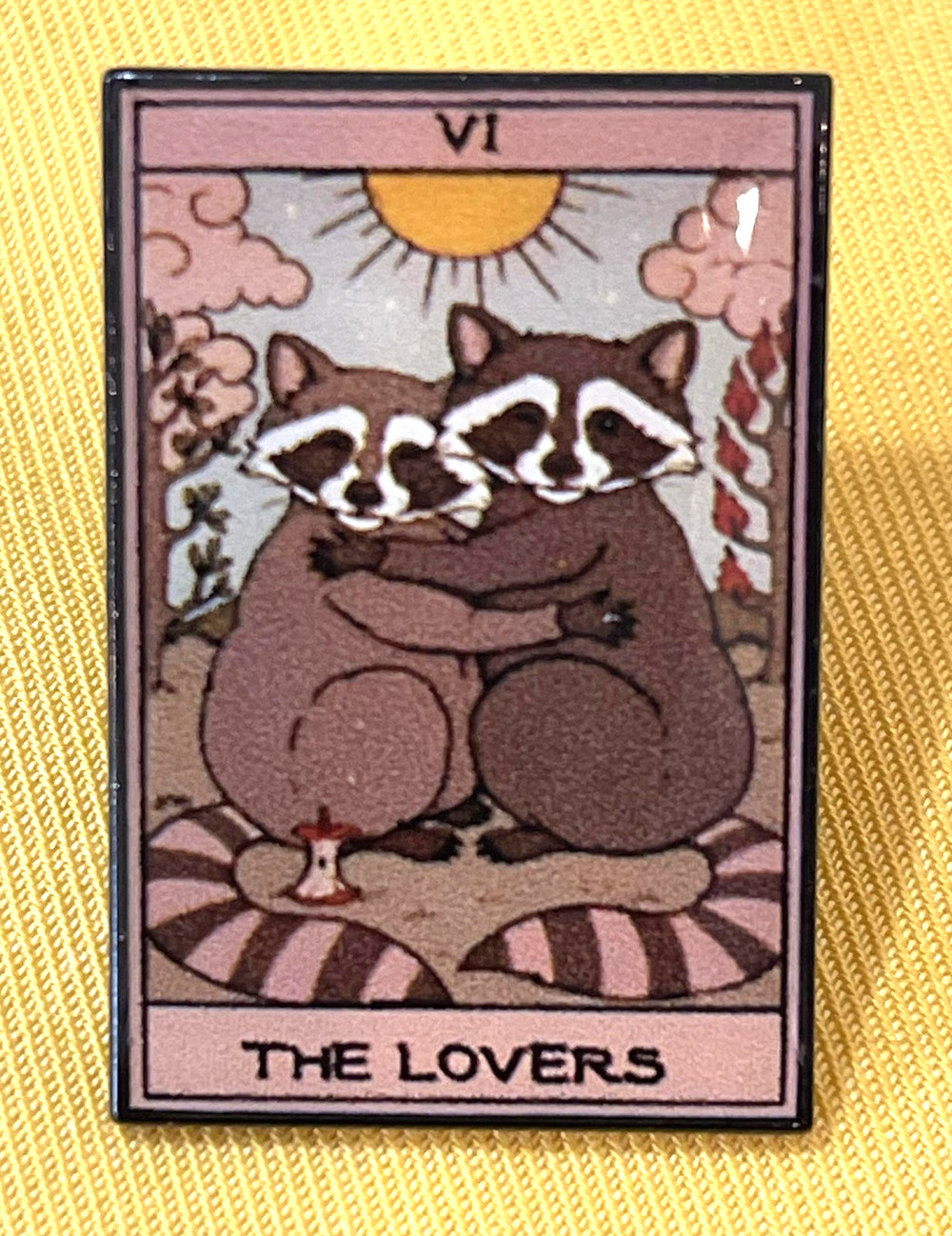 NWOT Pink Brown Racoon The Lovers Tarot Lapel Pin Brooch Enamel Animals Love